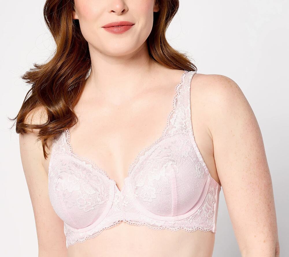 Breezies Luxe Two Tone Underwire Lace Bra Barely Pink,40 DD A657330